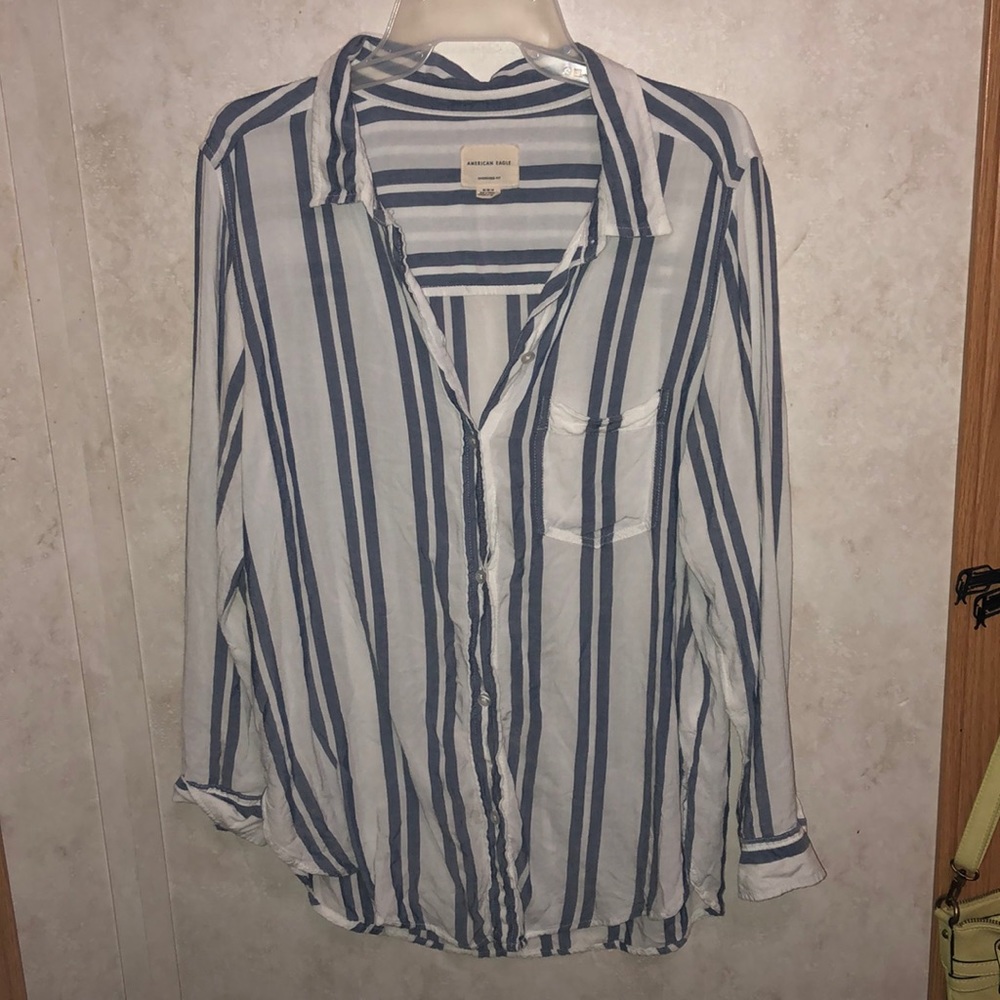 american eagle oversized striped blouse